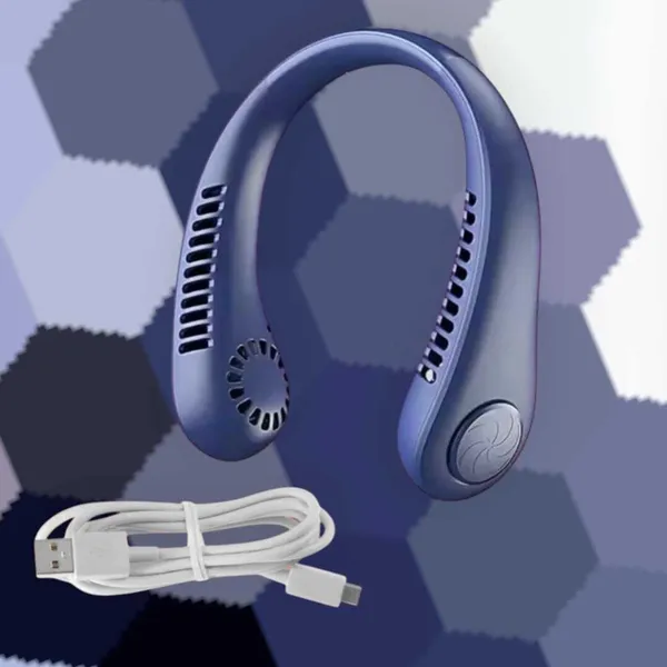 Blue_Rechargeable_Wearable_Neck_Fan