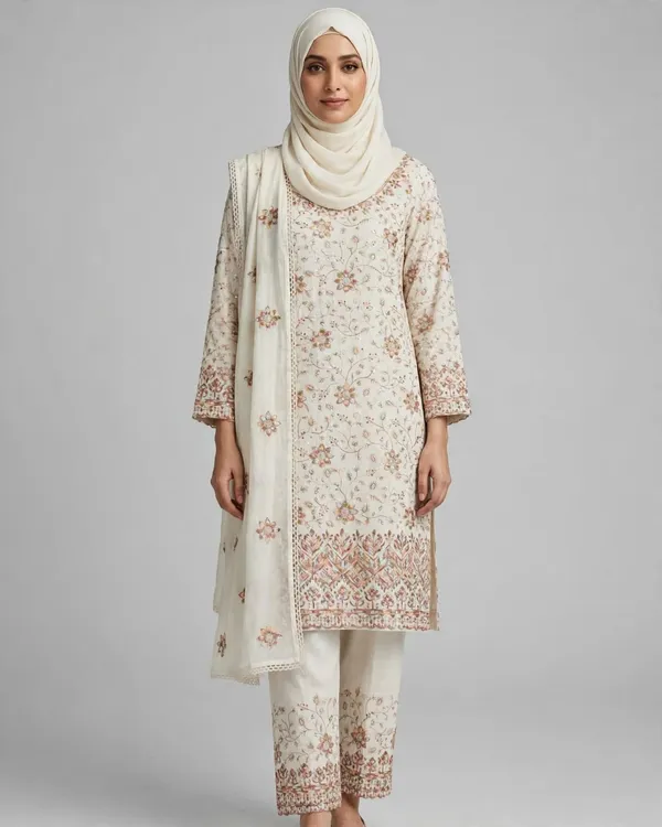 Al_Buraaq_Ameera_Off_White_Floral_Print_Straight_Kurta_Set_–_Unstitched