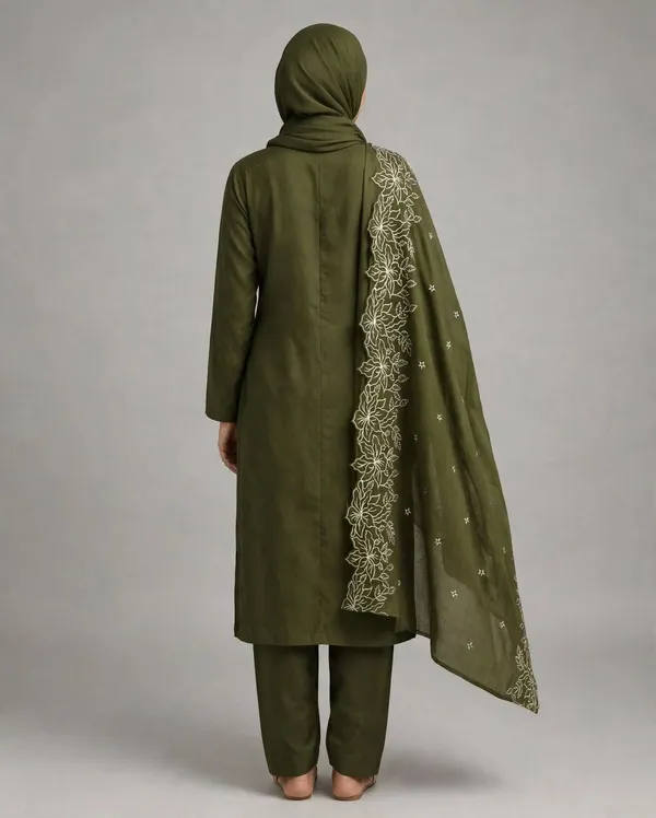 Al_Buraaq_Mahira_Olive_Green_Embroidered_Straight_Kurta_Set_–_Unstitche