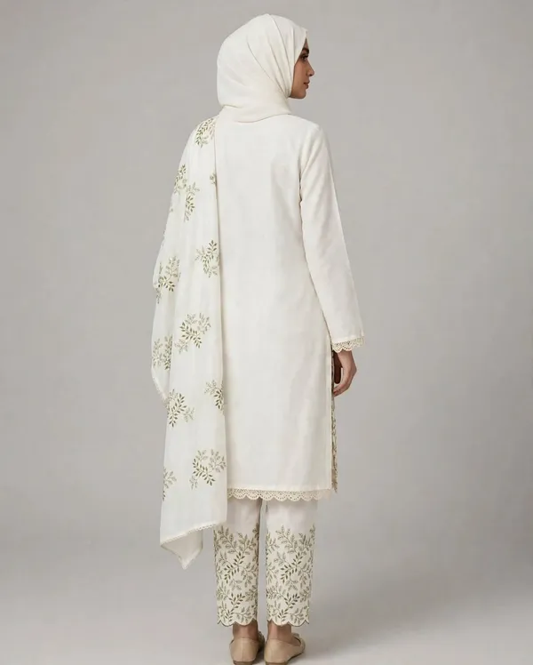 Al_Buraaq_Gulrukh_Olive_Green_Leaf_Jaal_Embroidered_Kurta_–_Unstitched