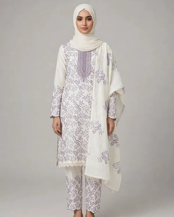 Al_Buraaq_Mahveen_Off-White_&_Soft_Lavender_Leaf_Jaal_Kurta_–_Unstitched