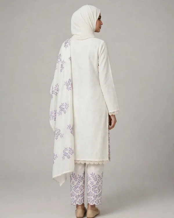 Al_Buraaq_Mahveen_Off-White_&_Soft_Lavender_Leaf_Jaal_Kurta_–_Unstitched
