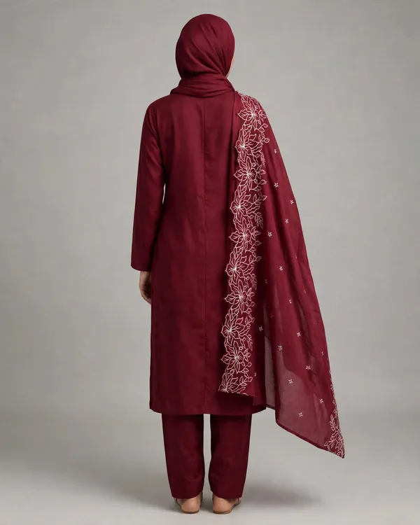 Al_Buraaq_Gulnaar_Maroon_Embroidered_Straight_Kurta_Set_–_Unstitched