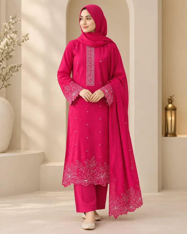 Al_Buraaq_Mishka_Pink_Embroidered_Kurta_Set_–_Unstitched