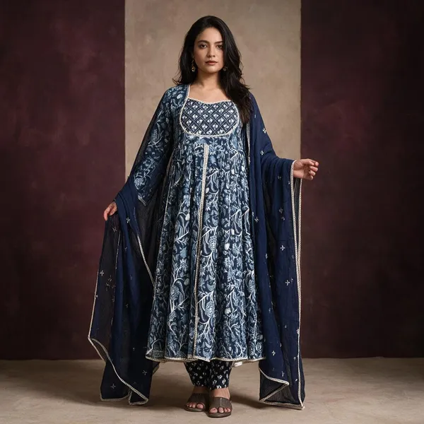 Blue_Cotton_Printed_Anarkali_Kurta_Set_For_Women