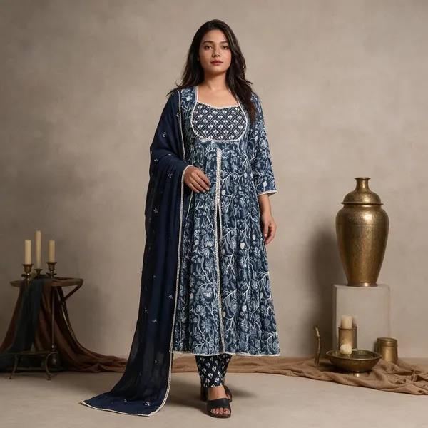 Blue_Cotton_Printed_Anarkali_Kurta_Set_For_Women