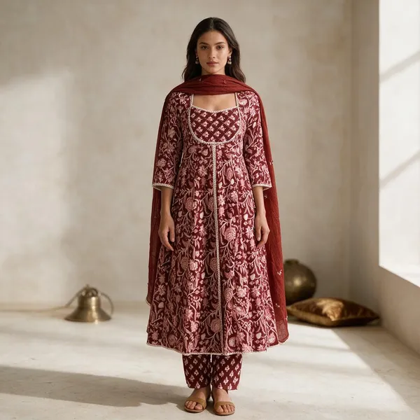Maroon_Cotton_Printed_Anarkali_Suit_Set_For_Women