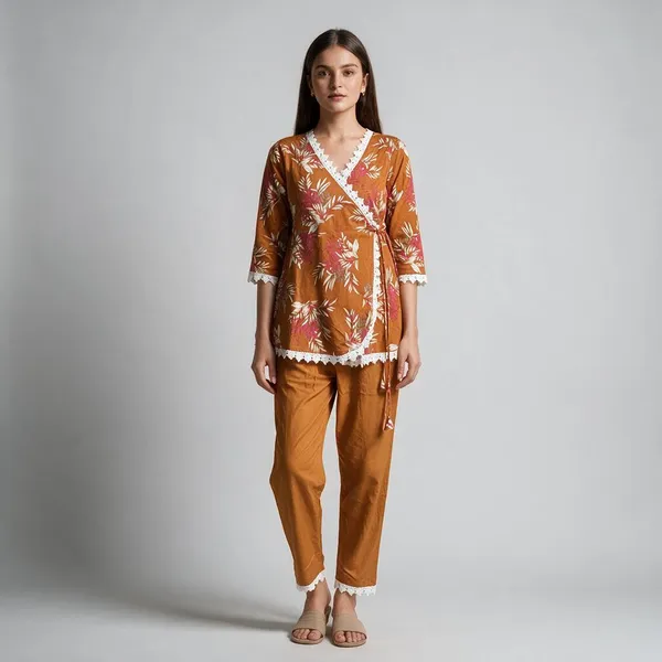Rust_Cotton_Floral_Printed_Kurta_Set_For_Women
