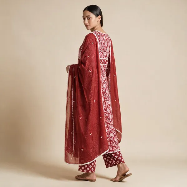 Red_Cotton_Printed_Flared_Kurta_Set_For_Women