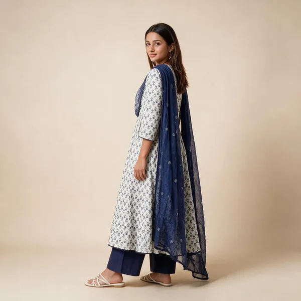 White_Blue_Cotton_Printed_Anarkali_Kurta_Set_For_Women