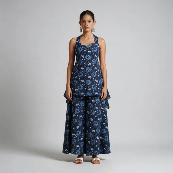 Navy_Blue_Cotton_Floral_Printed_Kurta_Set_For_Women