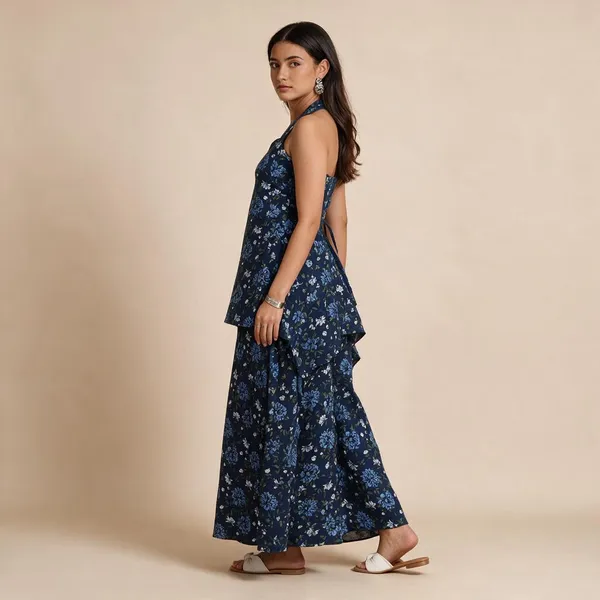 Navy_Blue_Cotton_Floral_Printed_Kurta_Set_For_Women