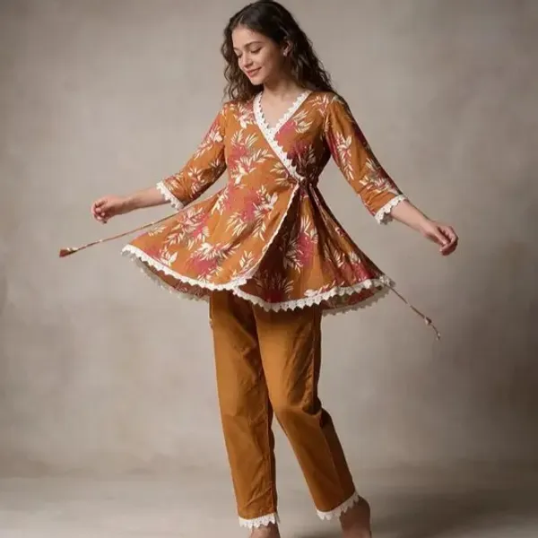 Rust_Cotton_Floral_Printed_Kurta_Set_For_Women