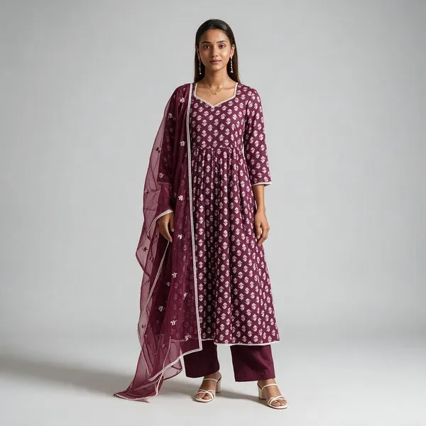 Maroon_Cotton_Printed_Kurta_Set_With_Dupatta_For_Women