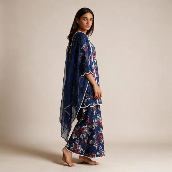 Navy_Blue_Cotton_Floral_Printed_Straight_Kurta_Set_For_Women