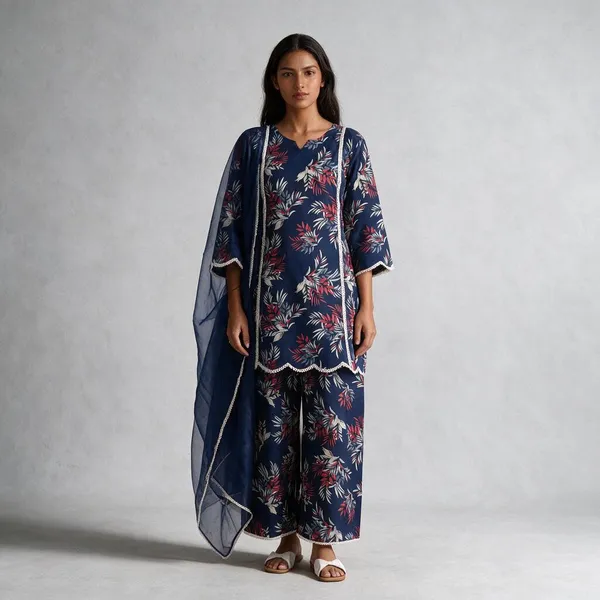 Navy_Blue_Cotton_Floral_Printed_Straight_Kurta_Set_For_Women