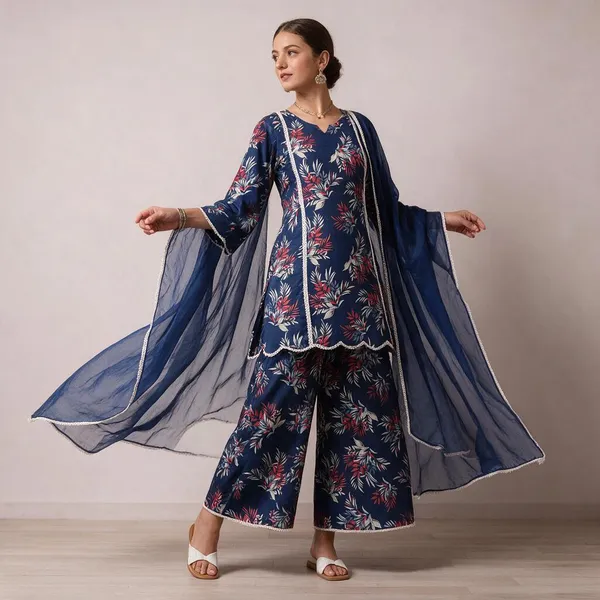 Navy_Blue_Cotton_Floral_Printed_Straight_Kurta_Set_For_Women