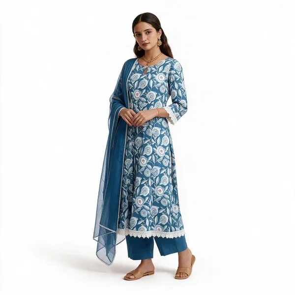 Blue_Cotton_Printed_A-Line_Kurta_Set_For_Women