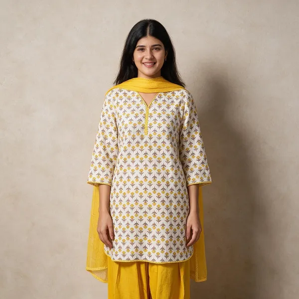 White_Cotton_Floral_Printed_Straight_Kurta_Set_For_Women