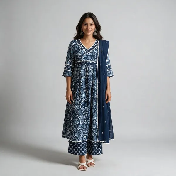 Blue_Cotton_Printed_Kurta_Set_For_Women