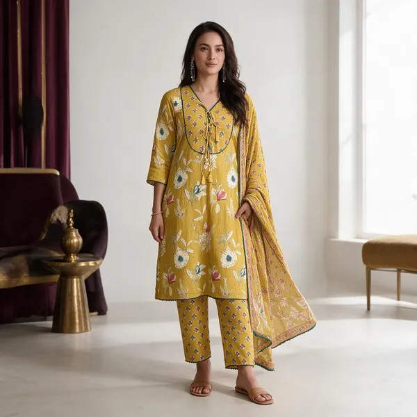 Yellow_Cotton_Floral_Printed_Straight_Kurta_Set_For_Women