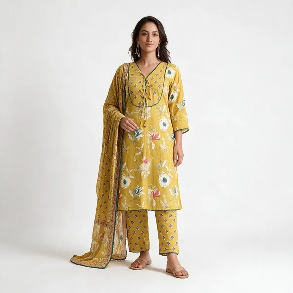 Yellow_Cotton_Floral_Printed_Straight_Kurta_Set_For_Women