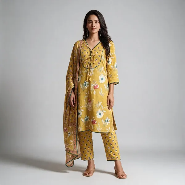 Yellow_Cotton_Floral_Printed_Straight_Kurta_Set_For_Women