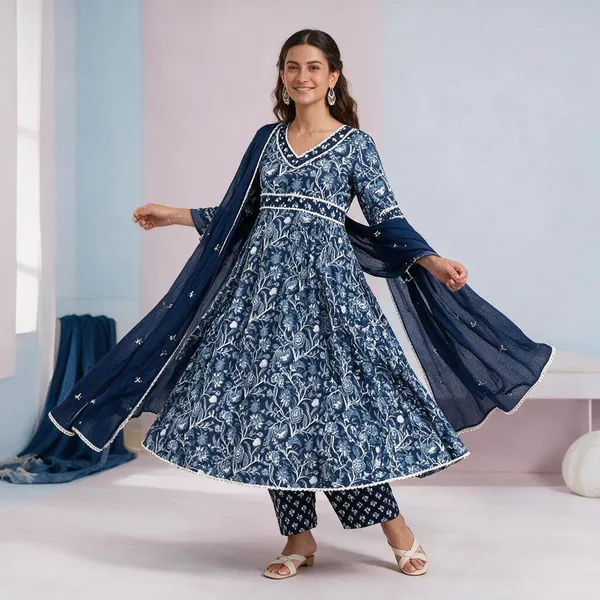 Blue_Cotton_Printed_Kurta_Set_With_Dupatta_For_Women