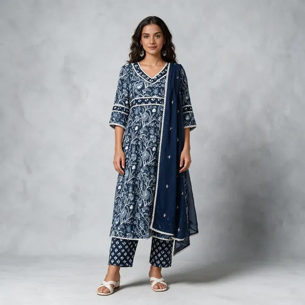 Blue_Cotton_Printed_Kurta_Set_With_Dupatta_For_Women