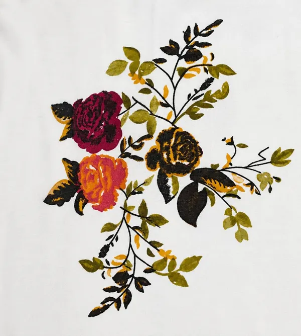 Womens_Floral_Print_Straight_Kurta_White_With_Blue_Rose_Design_Cotton_Linen_Round_Neck_3_4_Sleeve