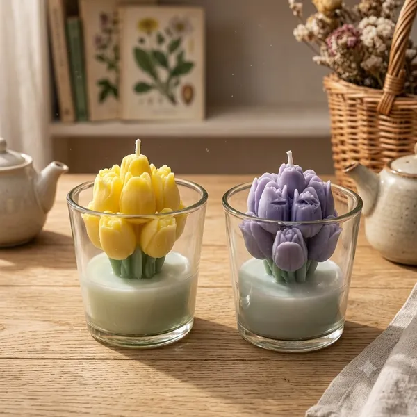 Pack_of_2_Yellow_And_Purple_Tulip_Blooming_Glass_Candle