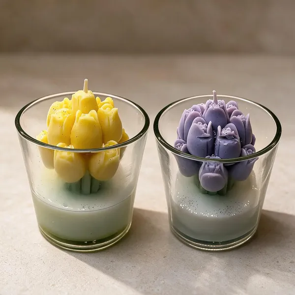 Pack_of_2_Yellow_And_Purple_Tulip_Blooming_Glass_Candle