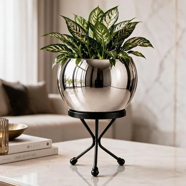 Silver_Metal_Planter_For_Home_Gardening