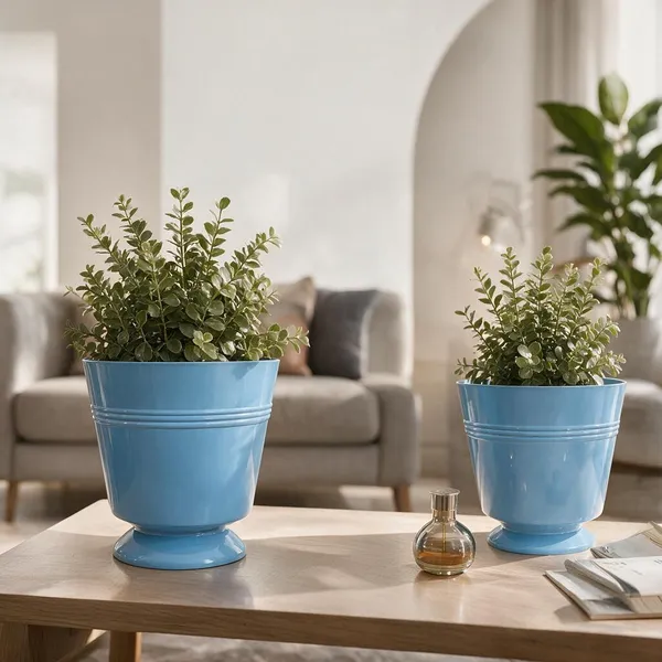 Sky_Blue_Metal_Planter_Pot_For_Home_Gardening