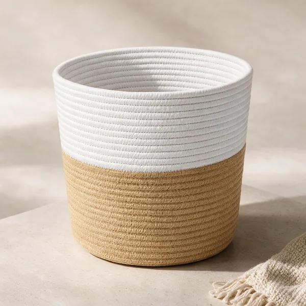 White_&_Beige_Jute_Cotton_Basket_For_Home_Organization