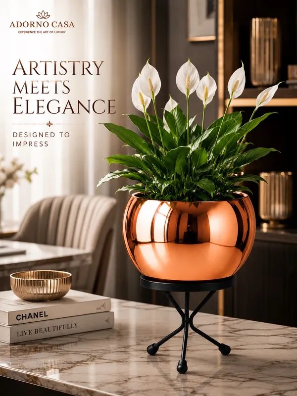 Luna_Copper_Finish_Metal_Pot_Paired_with_a_Sturdy_Black_Iron_Stand