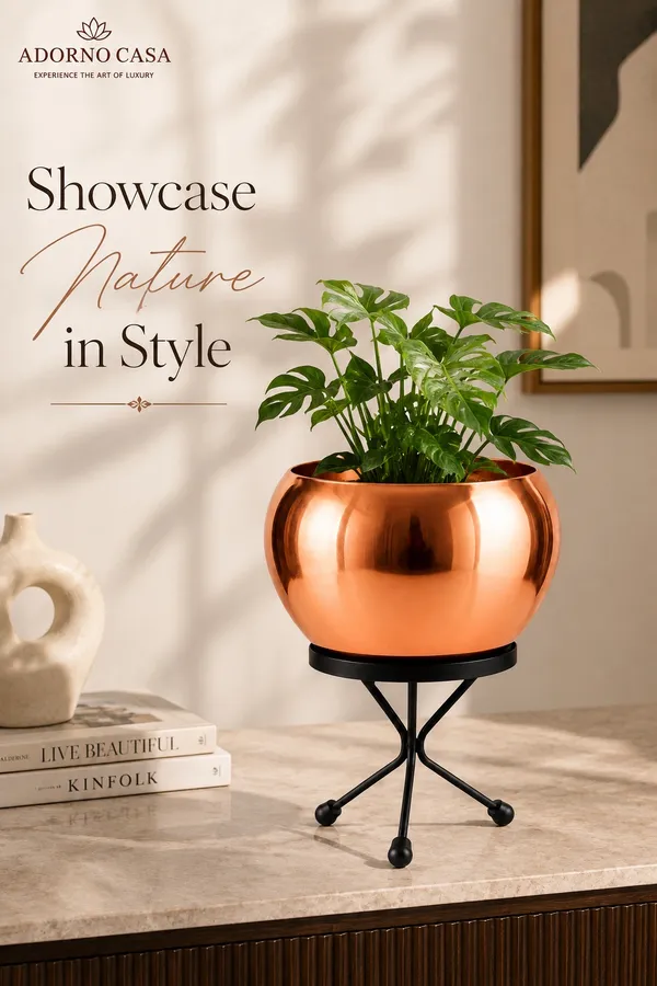 Luna_Copper_Finish_Metal_Pot_Paired_with_a_Sturdy_Black_Iron_Stand
