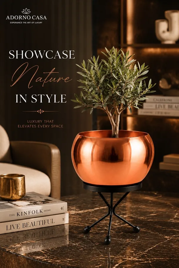 Luna_Copper_Finish_Metal_Pot_Paired_with_a_Sturdy_Black_Iron_Stand