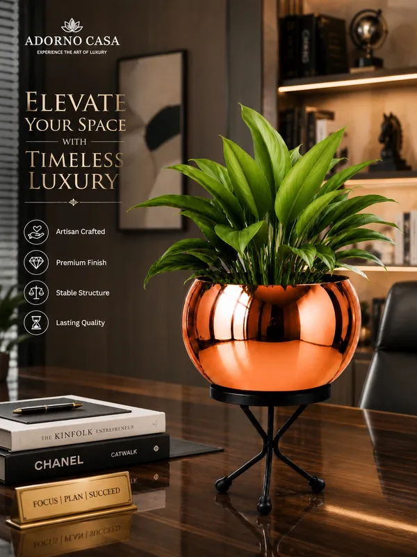 Luna_Copper_Finish_Metal_Pot_Paired_with_a_Sturdy_Black_Iron_Stand