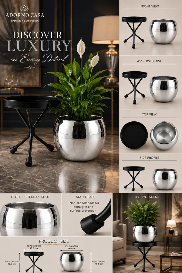 Luna_Silver_Finish_Metal_Pot_Paired_with_a_Sturdy_Black_Iron_Stand