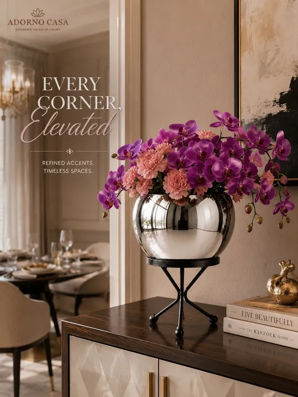 Luna_Silver_Finish_Metal_Pot_Paired_with_a_Sturdy_Black_Iron_Stand