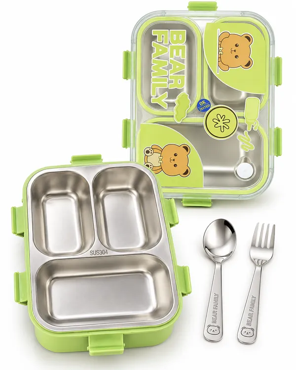 Green_Stainless_Steel_3_Compartment_Lunch_Box_With_Spoon_And_Fork