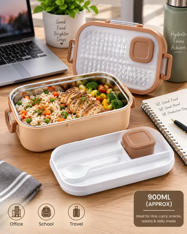 Peach_Stainless_Steel_Leak_Proof_Compartment_Lunch_Box