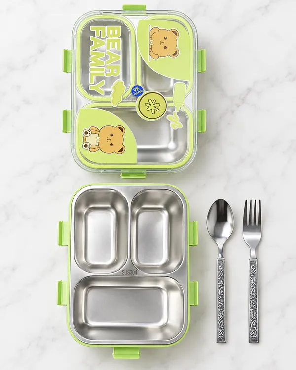 Green_Stainless_Steel_3_Compartment_Lunch_Box_With_Spoon_And_Fork