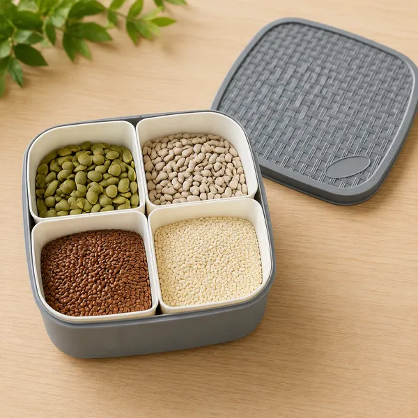 Grey_Four_Compartment_Dry_Food_Storage_Container
