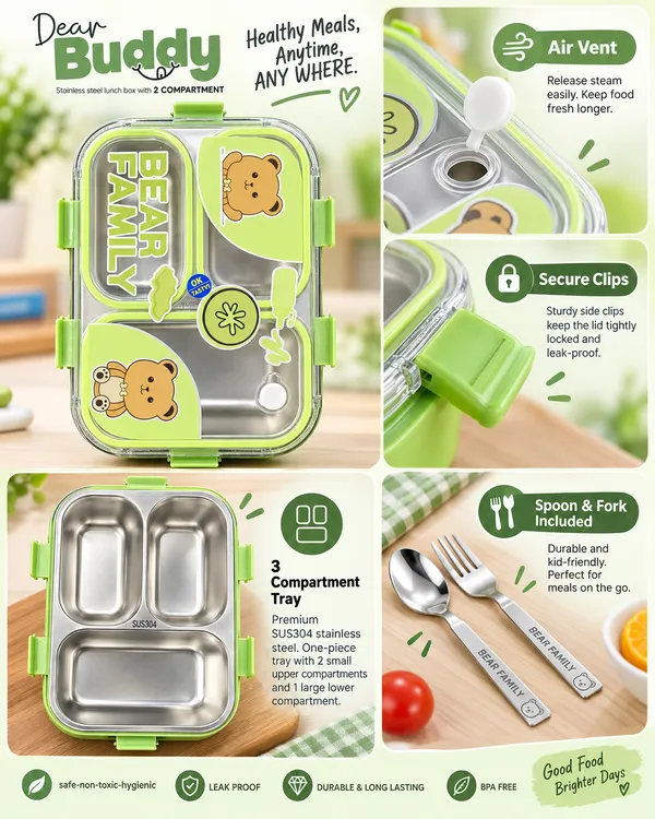 Green_Stainless_Steel_3_Compartment_Lunch_Box_With_Spoon_And_Fork