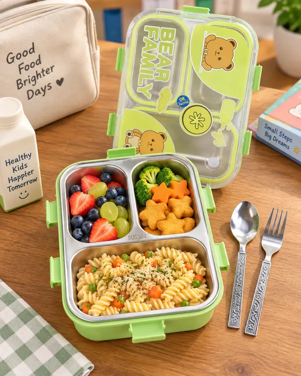 Green_Stainless_Steel_3_Compartment_Lunch_Box_With_Spoon_And_Fork