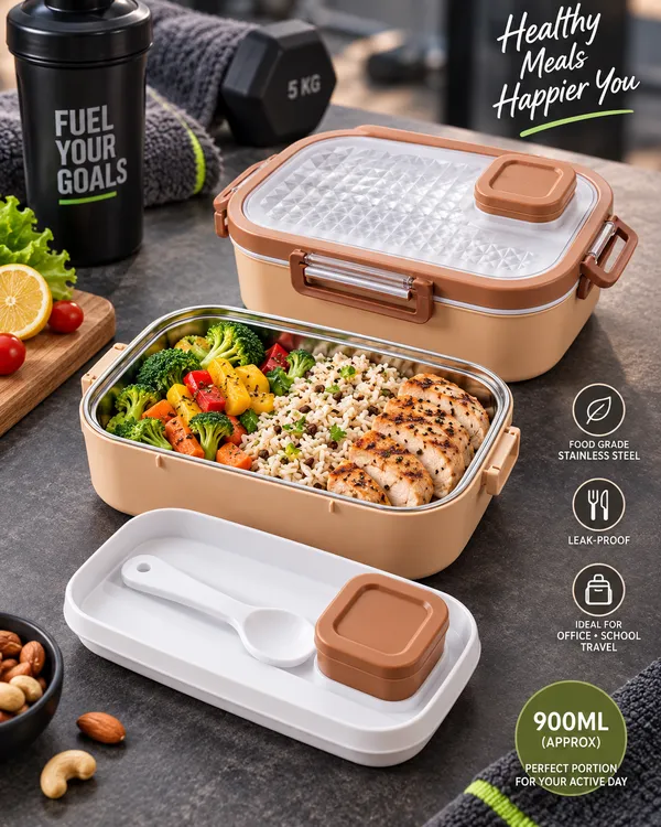 Peach_Stainless_Steel_Leak_Proof_Compartment_Lunch_Box
