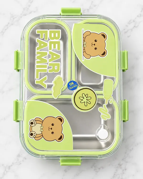 Green_Stainless_Steel_3_Compartment_Lunch_Box_With_Spoon_And_Fork