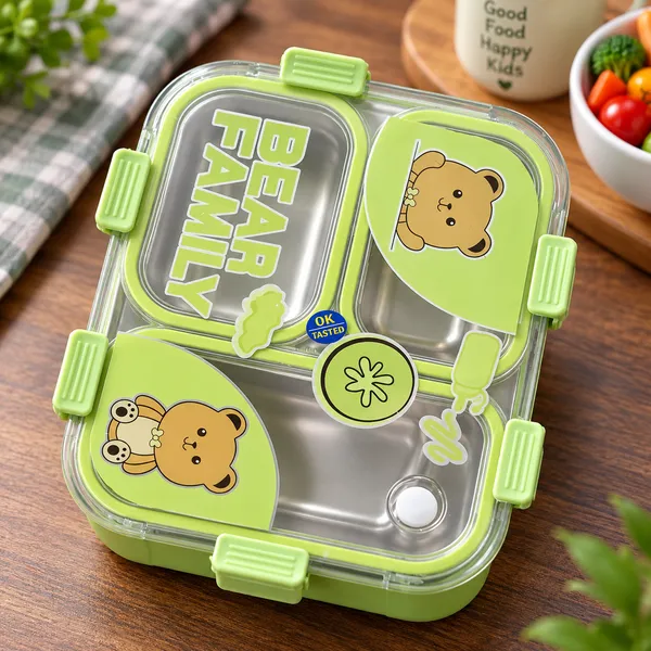 Green_Stainless_Steel_3_Compartment_Lunch_Box_With_Spoon_And_Fork